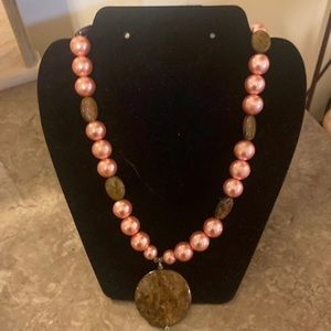 Pink Pearls with Brown Marble Stones 12” long